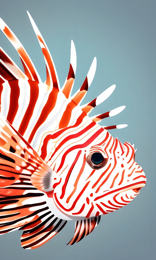 a red and white lionfish with a black and white stripe