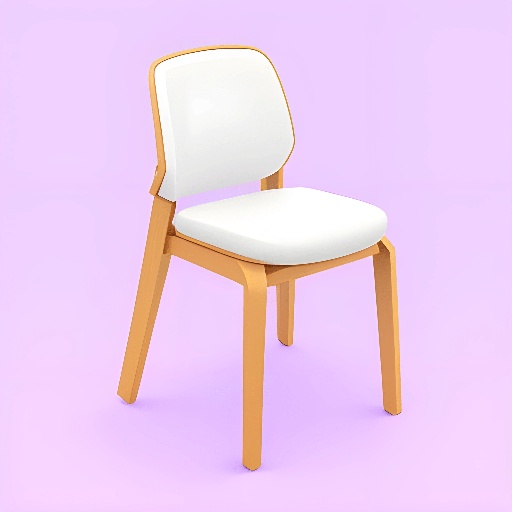 a white chair with a wooden frame on a purple background