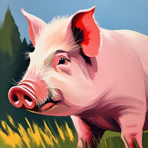 painting of a pig in a field with trees in the background