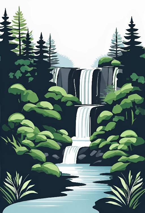 a picture of a waterfall in a forest with trees and bushes