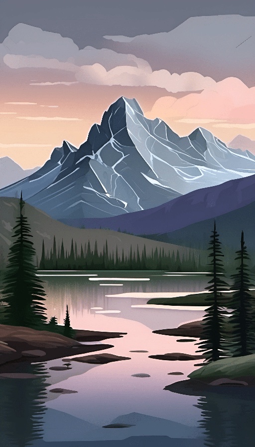 mountains and trees are reflected in a lake at sunset