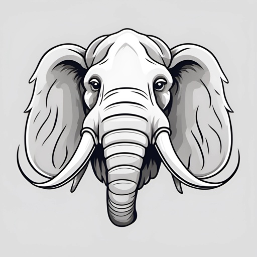 a drawing of an elephant's head with a big tusk
