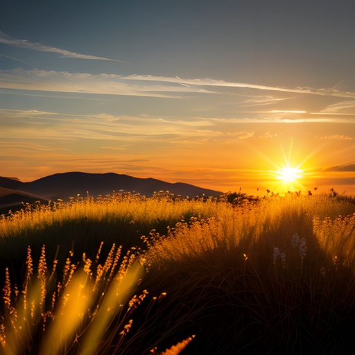 sunset over a field of tall grass with the sun setting in the background