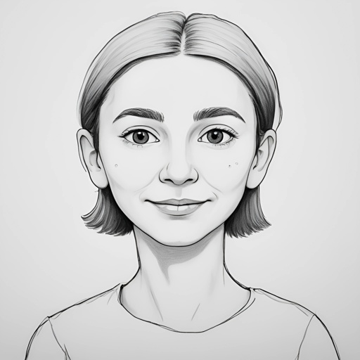 drawing of a woman with a short haircut and a smile
