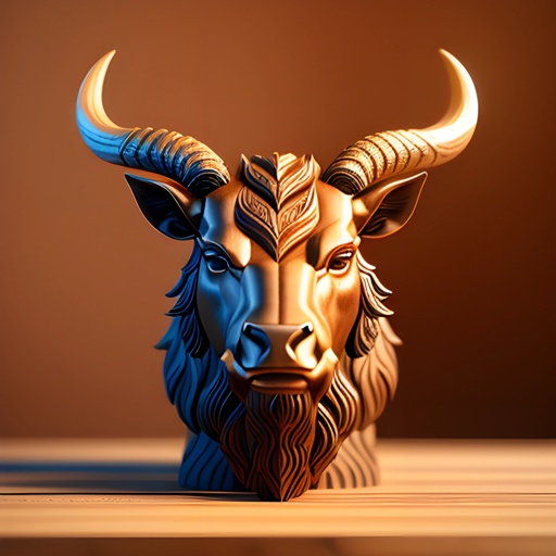 a statue of a bull with horns on a table