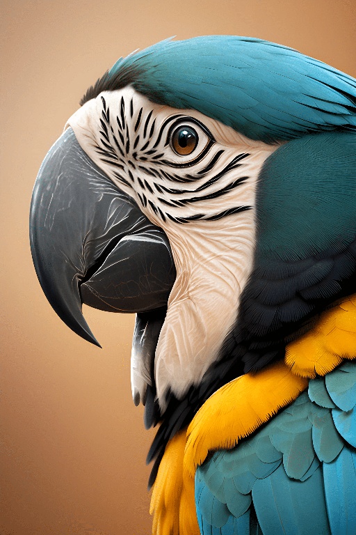 blue and yellow parrot with a blue and yellow beak