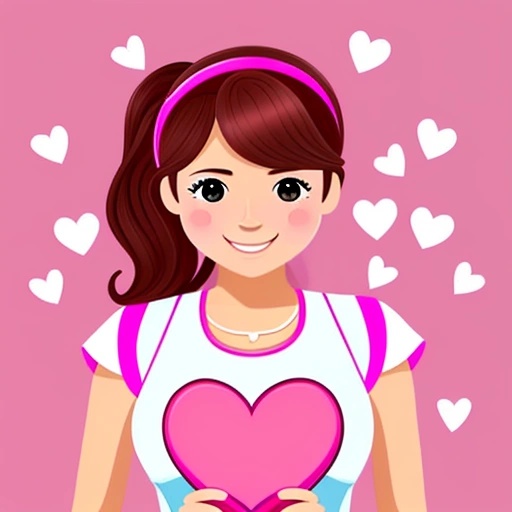 a girl holding a heart in her hands with hearts flying around her