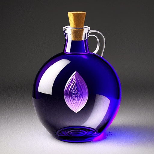 purple glass bottle with a wooden stopper on a white surface