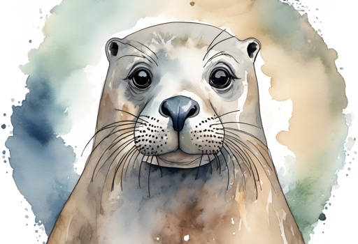 a watercolor painting of a seal with a big nose