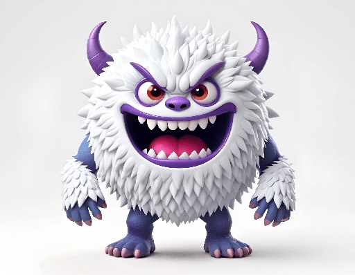 cartoon yeti monster with big purple eyes and big horns