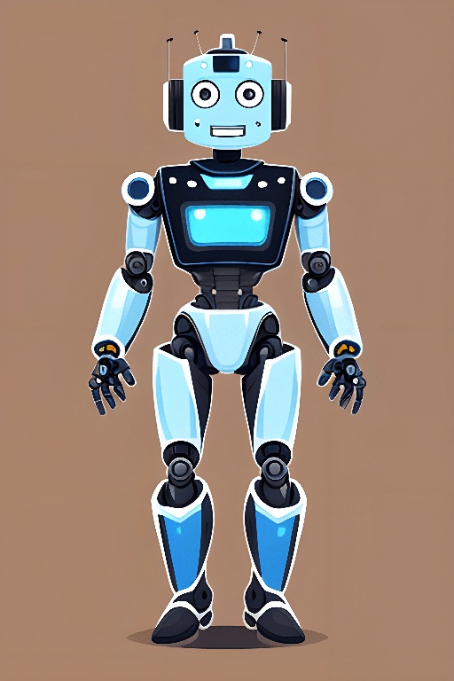 cartoon robot with blue eyes and a black body