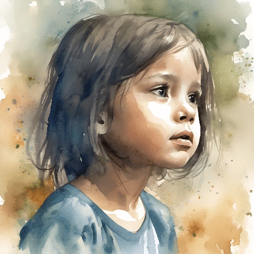 a painting of a little girl with a blue shirt