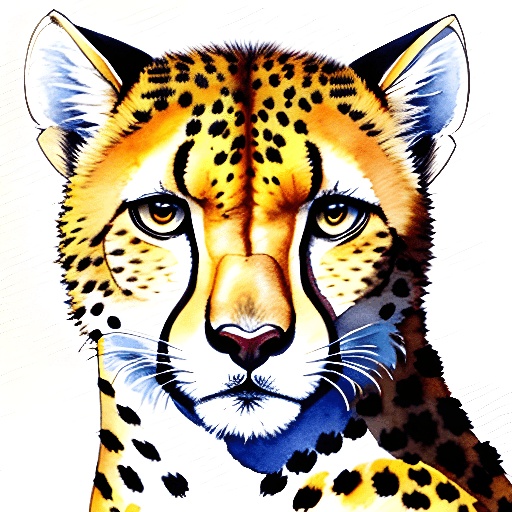 painting of a cheetah with a blue collar and a black nose