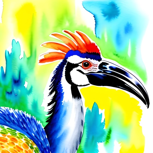 painting of a colorful bird with a bright red beak
