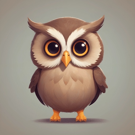 cartoon owl with big eyes and big eyes standing on a gray surface