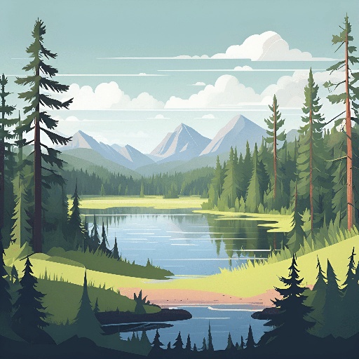a picture of a lake in the middle of a forest