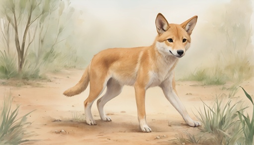 painting of a dog standing in the dirt in a field