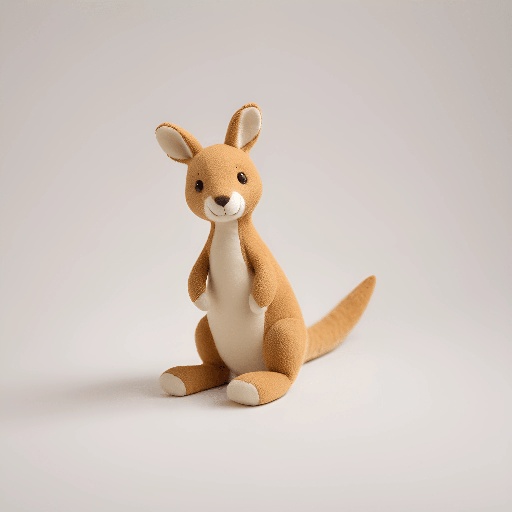 a stuffed kangaroo sitting on a white surface