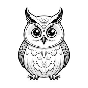 a black and white drawing of an owl with big eyes