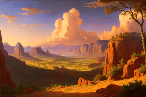 painting of a mountain landscape with a valley and a mountain range