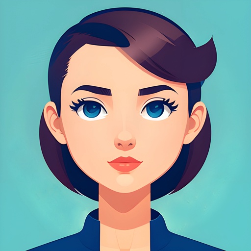 cartoon woman with blue eyes and a blue shirt