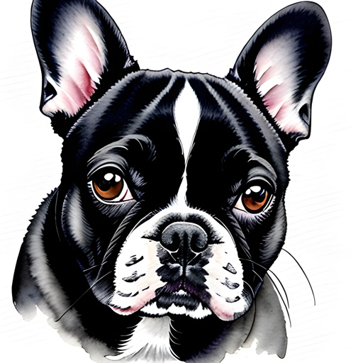 painting of a black and white dog with a pink nose