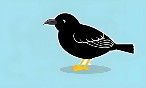 a black bird standing on a blue surface