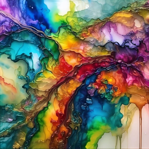 a close up of a painting of a colorful liquid painting