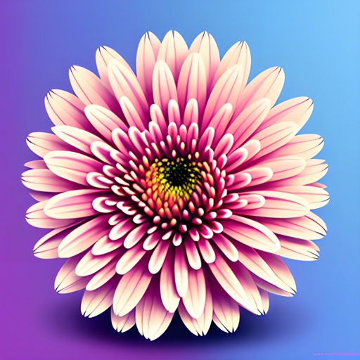 a pink flower with a yellow center on a blue background