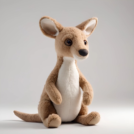 a stuffed kangaroo sitting on the floor with a white background