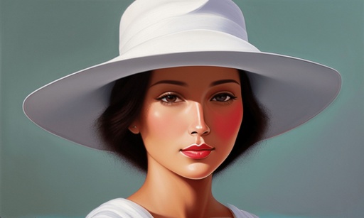 painting of a woman wearing a white hat and a white shirt