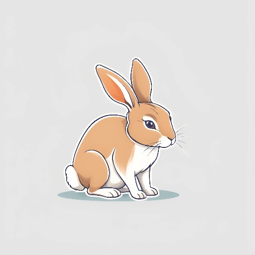 a cartoon rabbit sitting on the ground with a white background