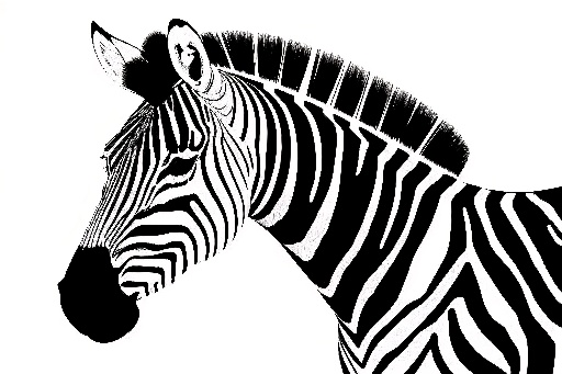 zebra standing in front of a white background with a black and white image