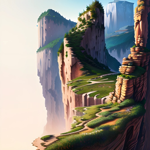 a painting of a cliff with a path going up it