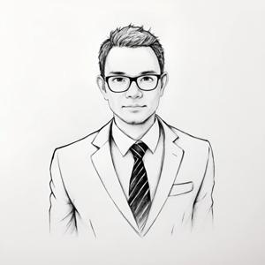 drawing of a man in a suit and tie with glasses