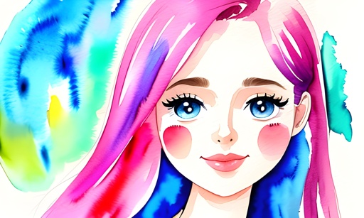 a drawing of a girl with long hair and a tie dye