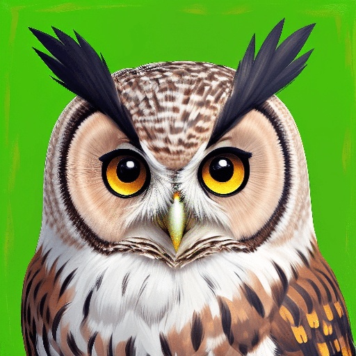 a painting of an owl with a green background