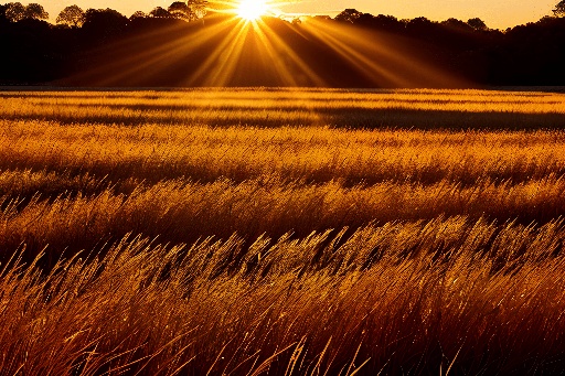 field of tall grass with the sun setting in the background