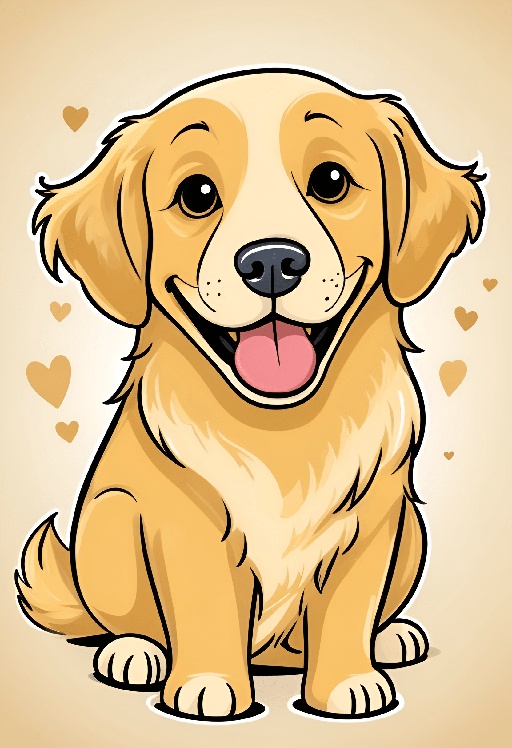 cartoon drawing of a dog with hearts around it
