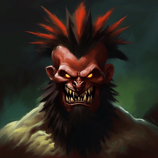 painting of a demon with a red mohawk and a black face
