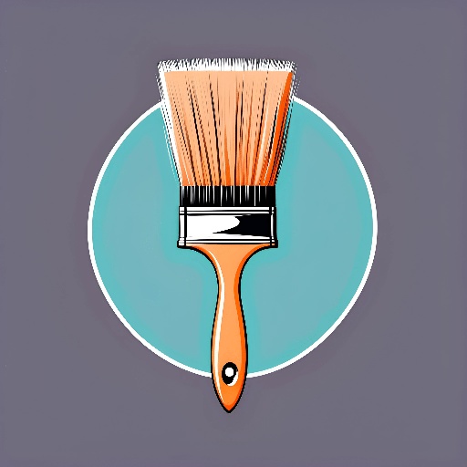 a paint brush with a wooden handle on a blue circle