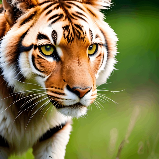 a tiger walking in the grass with a blurry background
