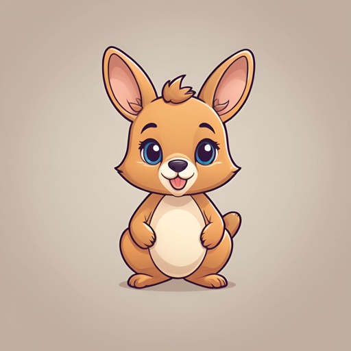 cartoon kangaroo with big eyes and a white belly sitting on its hind legs