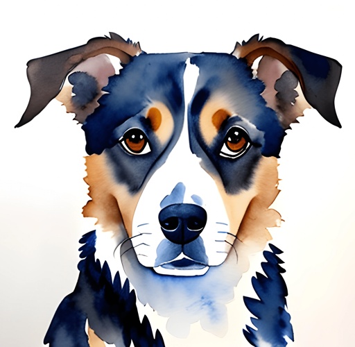 painting of a dog with a blue and white face and brown eyes