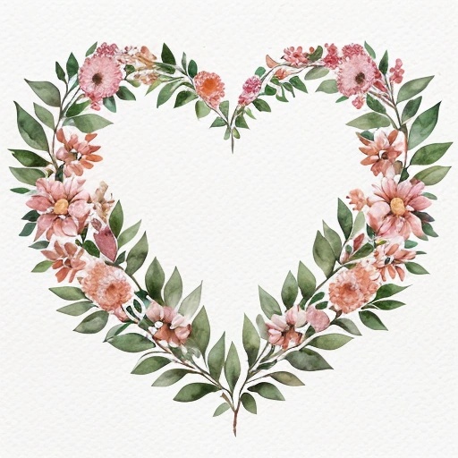 a watercolor painting of a heart shaped wreath with flowers