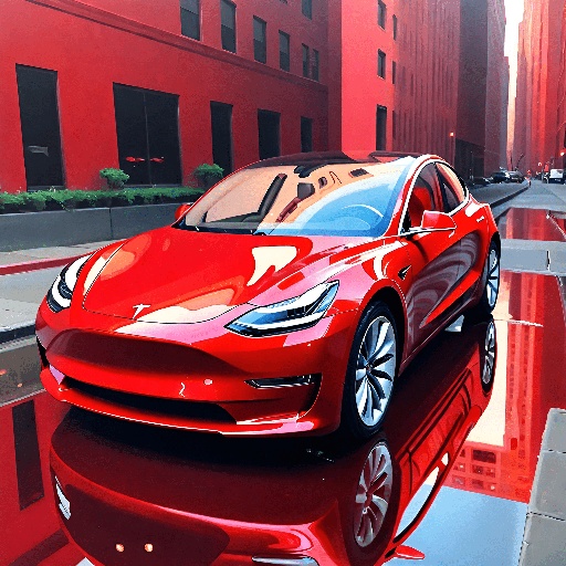 red tesla model s parked on a city street