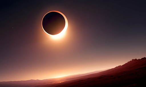 view of a solar eclipse over a desert landscape