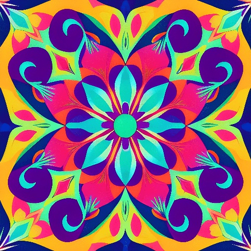 a brightly colored flower design on a blue background