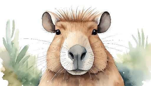 a watercolor painting of a beaver with a bushy head
