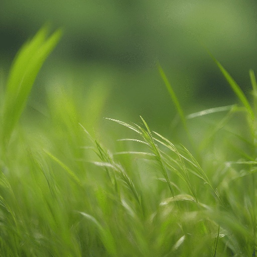 a close up of a green grass field with a blurry background